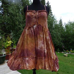 WILD FABLE GOTH FAIRY WOODLAND BROWN MULTI MINI BABYDOLL DRESS L PRAIRY BOHO